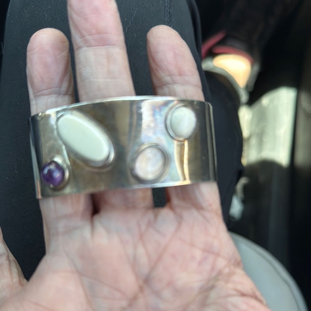 Silver and gemstone Cuff Bracelet it’s up to 8 inch wrist vintage